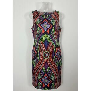Y2K Vibrant Mosaic Sleeveless Dress Maximalist Mod 60s Psychedelic Size 12 L